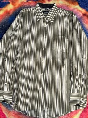 Bogari Men’s Olive & White Stripe Dress Shirt